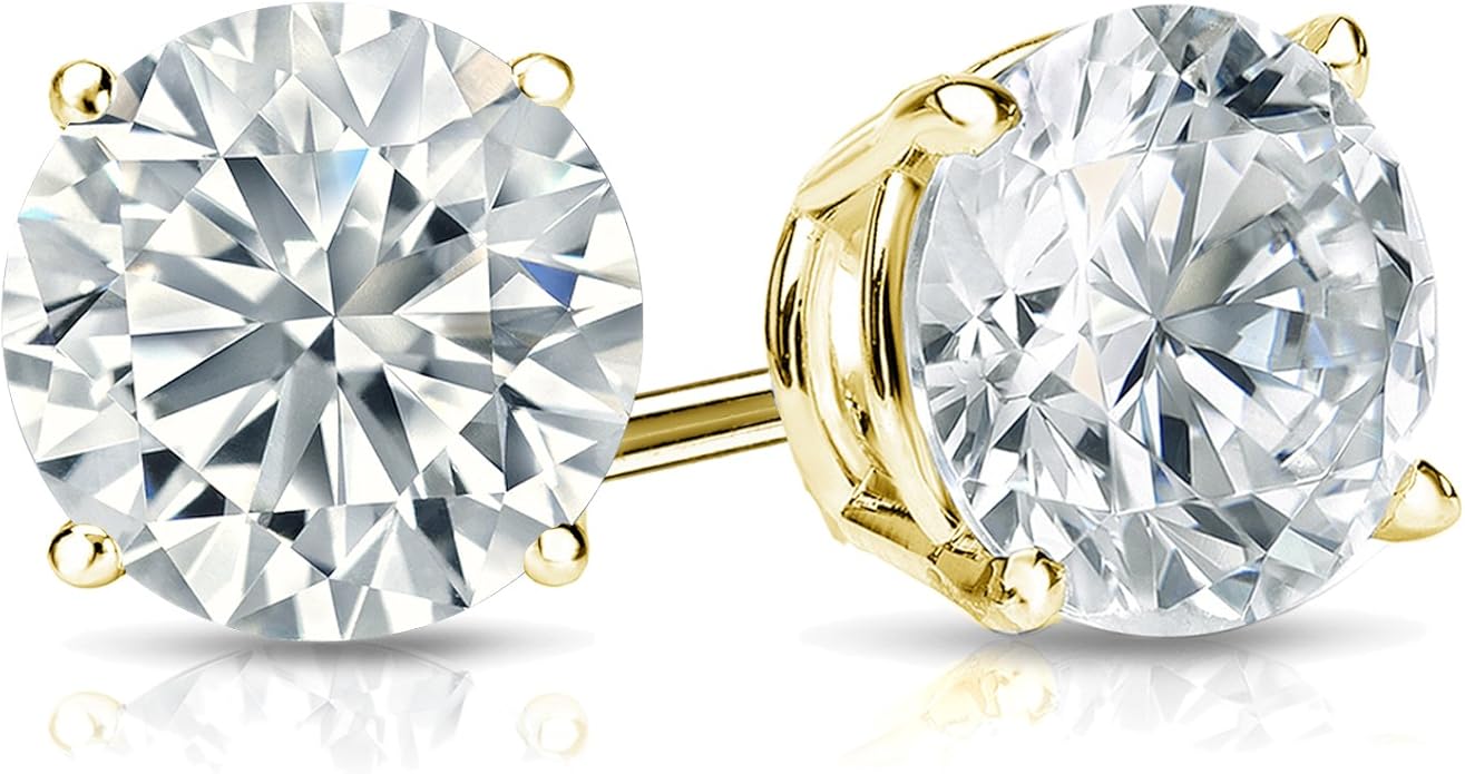 1/6 to 2 Carat Diamond Round Stud Earrings in 14k White or Yellow Gold (I1-I2, cttw) 4-Prong Basket Screw Back by Diamond Wish