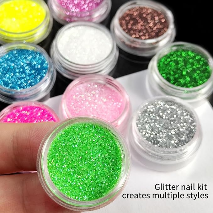 SULLMAR Nail Glitter Powder Set 12 Colors Glitter Powder for Nails for DIY Nail Art Glitter for Nails Sparkling Glitter Nails Great for Home Manicure Professional Quality Nail Art Supplies
