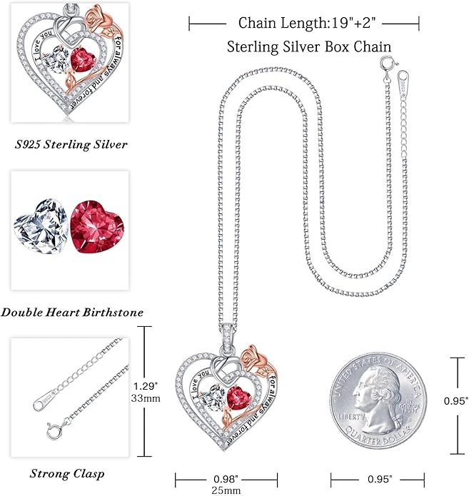 Iefil Valentines Day Gifts for Her Wife - 925 Sterling Silver Double Birthstone Necklace, Anniversary Birthday Gifts for Women, Jewelry Gift for Wife Girlfriend Mom Her