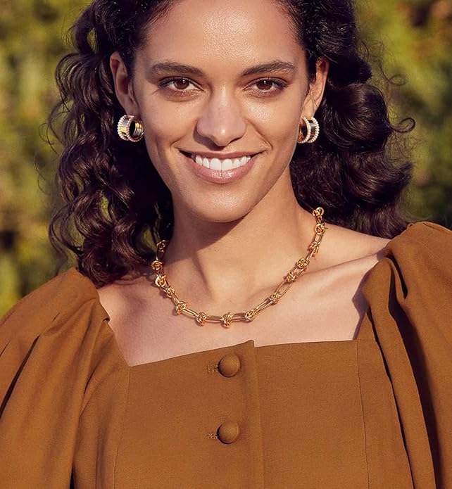 Aobei Pearl 18K Gold Plated Paperclip Chain Choker Satellite Chain Freshwater Cultured Biwa Pearl Pendant Necklace Dainty Jewelry for Women