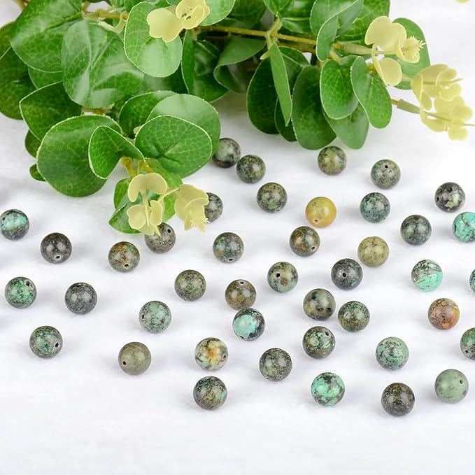 Natural Stone Genuine Stones DIY African Turquoise Round Beads 8mm 100pcs Beading Loose Gemstone Hole Size 1mm Charm Smooth Beads for Bracelets Necklaces Earrings (African Turquoise 8mm)