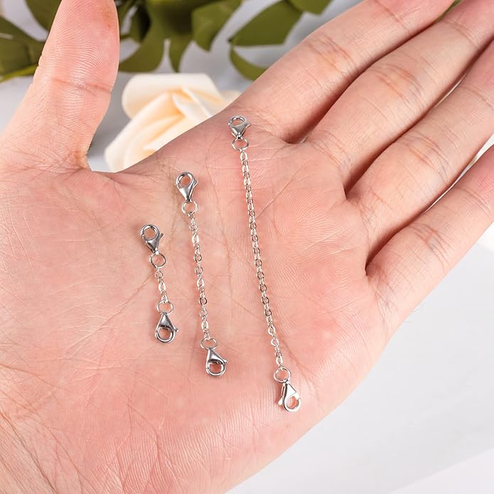 3 Pcs 925 Sterling Silver Necklace Extenders Gold Plated Durable Strong Removable Necklace Bracelet Anklet Extension Chain Extenders for Jewelry Making 1 2 3 Inch