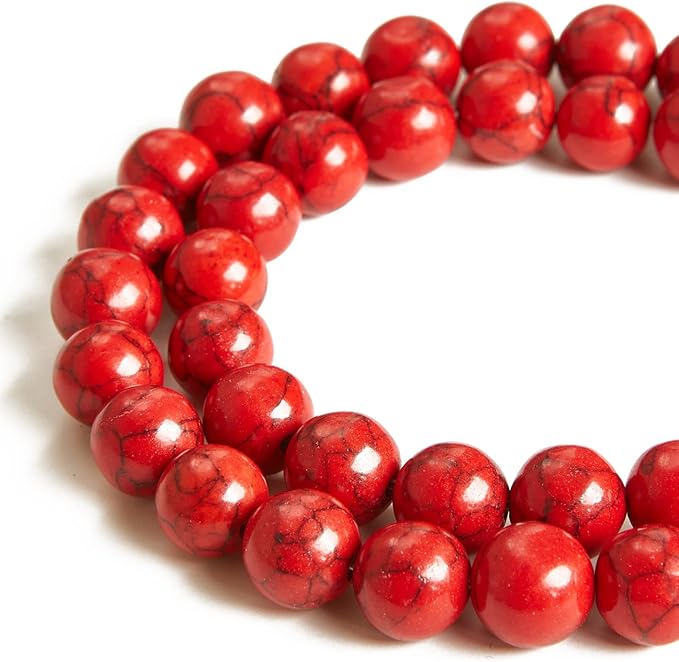 100pcs 10mm Red Turquoise Beads Natural Gemstone Beads Round Loose Beads for Jewelry Making
