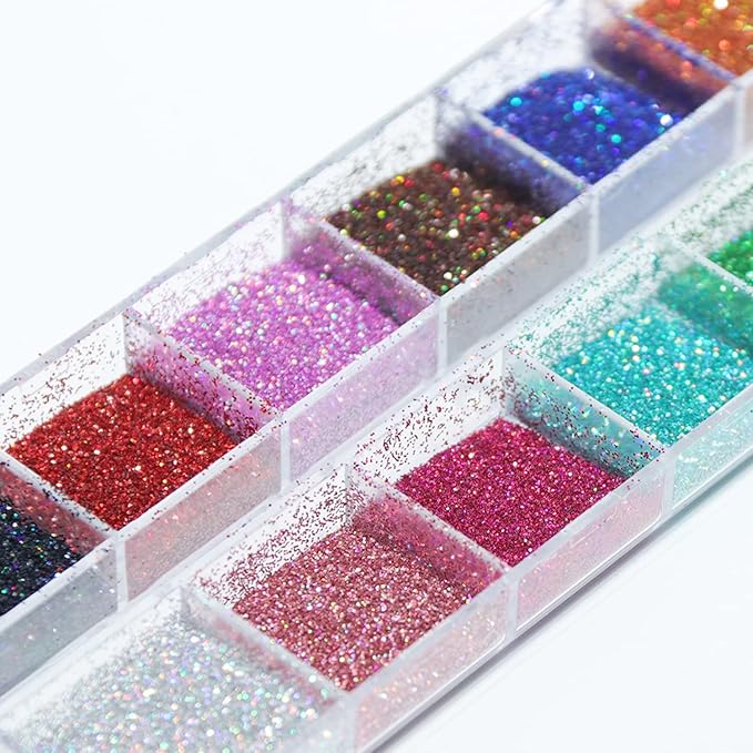 12 Colors Chrome Glitter Nail Powder, Holographic Laser Sparkly Nail Pigments Nail Art Designs, Women Manicure Tips Charms Decorations, Acrylic Nails Powder for Nail Art Gel Polish Dipping Liquid
