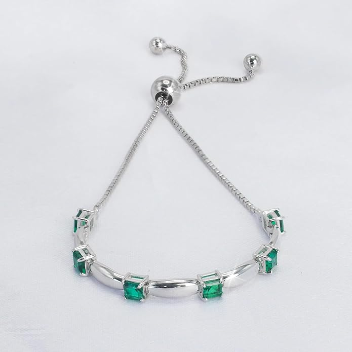 Fine Bracelet Tennis Style Pull String Birthstone Jewelry Gift for Women 925 Sterling Silver Square Sparkling Bolo Gemstone Jewelry Adjustable Bracelets