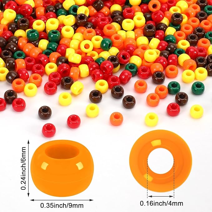 UPINS 1200Pcs Fall Pony Beads, Autumn Thanksgiving Pony Beads for Hair Thanksgiving Autumn Party Decoration Supplies