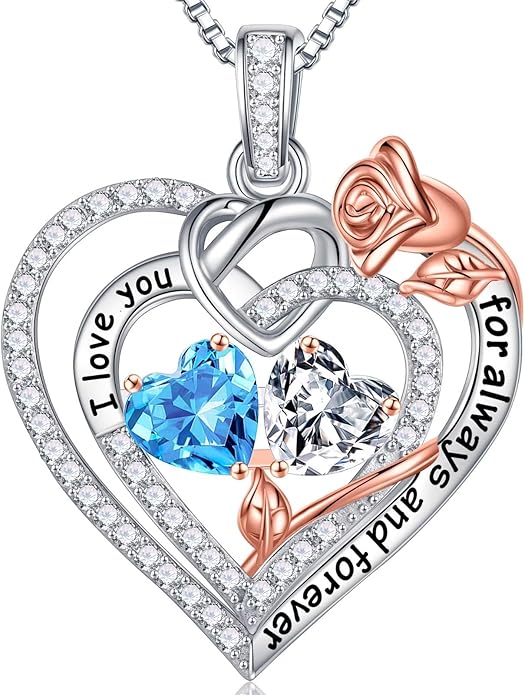 Iefil Valentines Day Gifts for Her Wife - 925 Sterling Silver Double Birthstone Necklace, Anniversary Birthday Gifts for Women, Jewelry Gift for Wife Girlfriend Mom Her