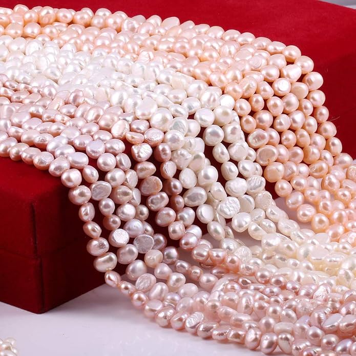 Natural Pearl, Natural Freshwater Cultured Pearls Beads Punch Loose Beads for DIY Jewelry Making Necklace Bracelet Women 14 Inches 2 Strands Pack