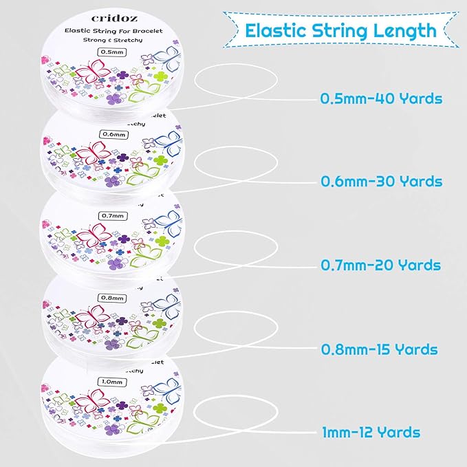 Stretchy String for Bracelets, Cridoz 5 Rolls Clear Elastic String Stretch Cord Jewelry Bead Bracelet String with 2 Pcs Beading Needles for Seed Beads, Pony Beads