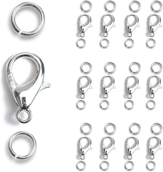 AD Beads 50 Pieces Lobster Claws Clasps Plus 100 Pieces 5mm Match Color Open Jump Rings Suitable for Necklace Bracelets Jewelry (6x10mm, Pewter)