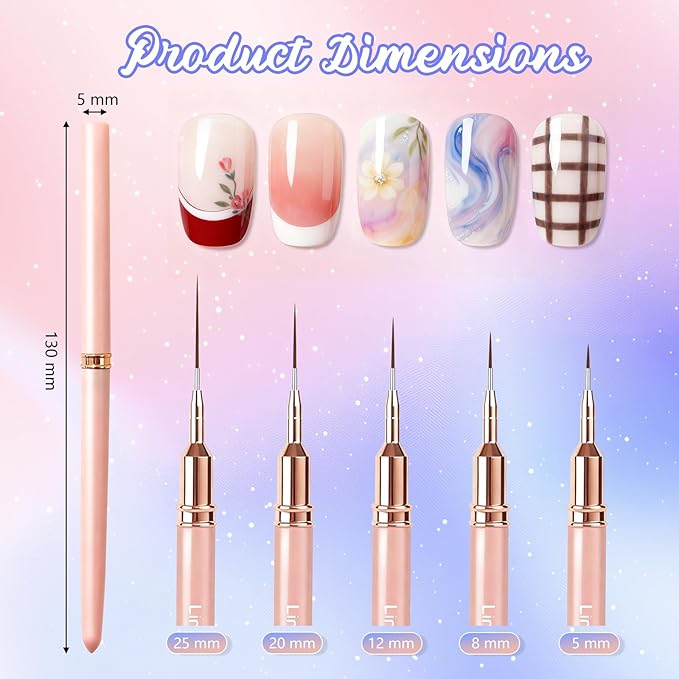 Artdone Nail Art Pens And Brushes Set With Liner Paint Dotting Tools, 11PCS Black Color Nail Tools For Long Lines, Thin Details, Fine Drawing For UV Gel Polish Design Sizes 5/8/12/20/25mm