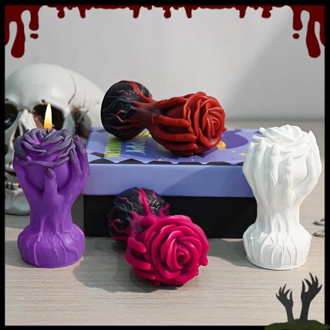 ZQYSING Hand Holding Rose Candle Mold, 3D Flower Silicone Mold for Candles Pillar Wax Plaster Epoxy Resin Craft Casting Gothic Home Décor Halloween Anniversary Birthday Handmade Gift