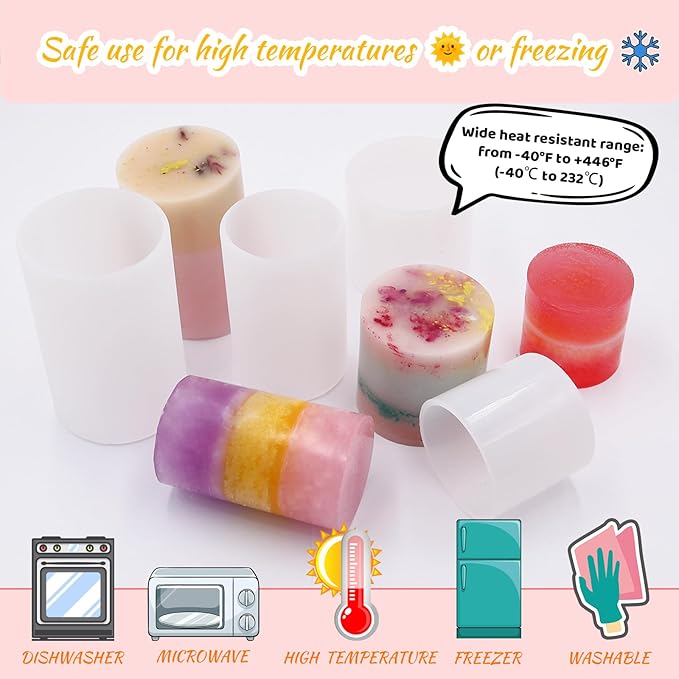 EuTengHao Cylinder & Hexagon Candle Silicone Resin Mold for Scented Candle, Soap - Reusable, Fashionable & Easy Release for DIY Crafts, Home Decoration, Holiday Gifts (6 Packs)