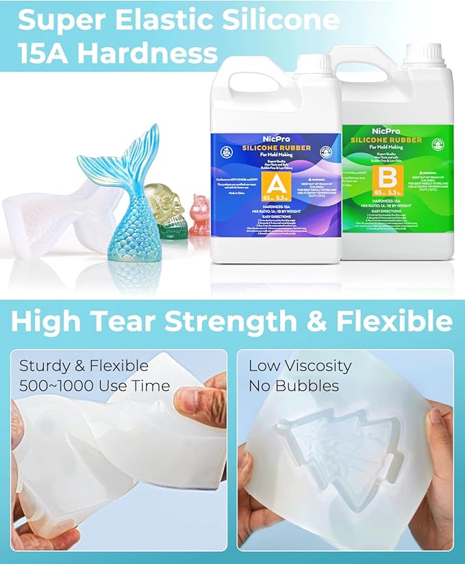 Nicpro 170oz Silicone Mold Making Kit, 15A Platinum Liquid Silicone Rubber, Flexible Silicone Molds Maker Mix Ratio 1:1 for Casting 3D Resins Candle Soap Molds DIY with 24 Mica Powder, Mixing Cups