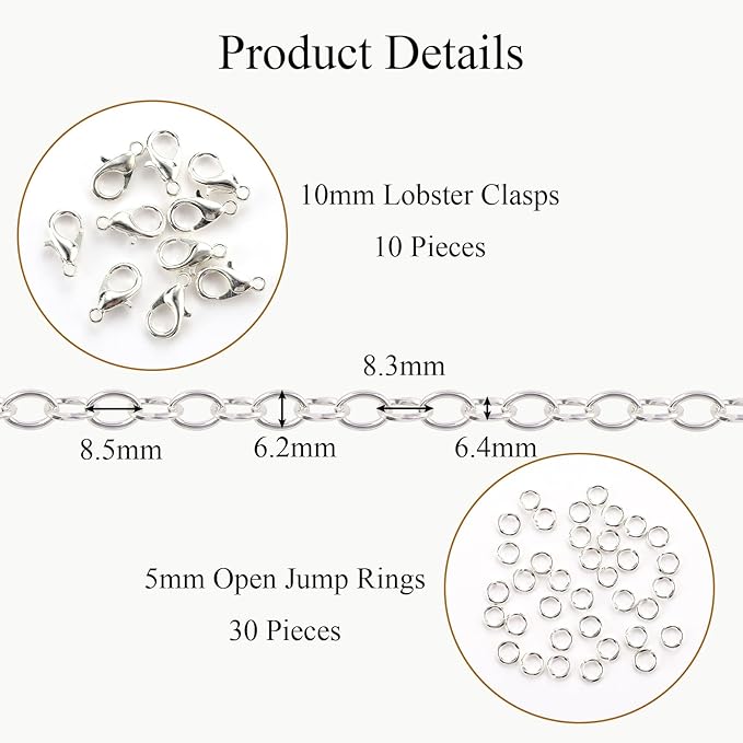 Jabogrii 5 Meters Silver Plated Metal Chain Bulk Oval Twisted Chain for Jewelry Making DIY Craft Jewelry