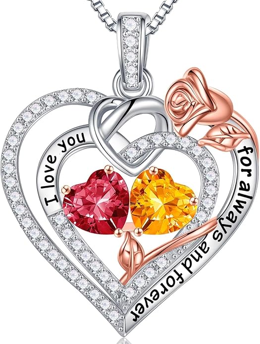 Iefil Valentines Day Gifts for Her Wife - 925 Sterling Silver Double Birthstone Necklace, Anniversary Birthday Gifts for Women, Jewelry Gift for Wife Girlfriend Mom Her