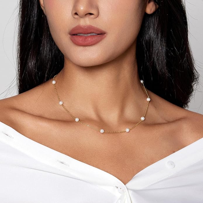 Pearl Necklaces for Women 14K Gold Plated Dainty Layered Single Pearl Necklace Simple Daisy Pearls Choker Cute Gold Necklace Stack Jewelry Sets for Women Trendy Gifts