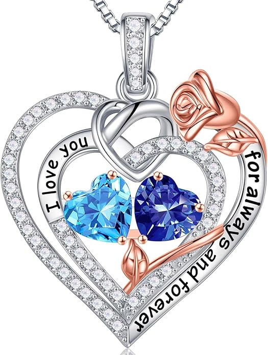 Iefil Valentines Day Gifts for Her Wife - 925 Sterling Silver Double Birthstone Necklace, Anniversary Birthday Gifts for Women, Jewelry Gift for Wife Girlfriend Mom Her
