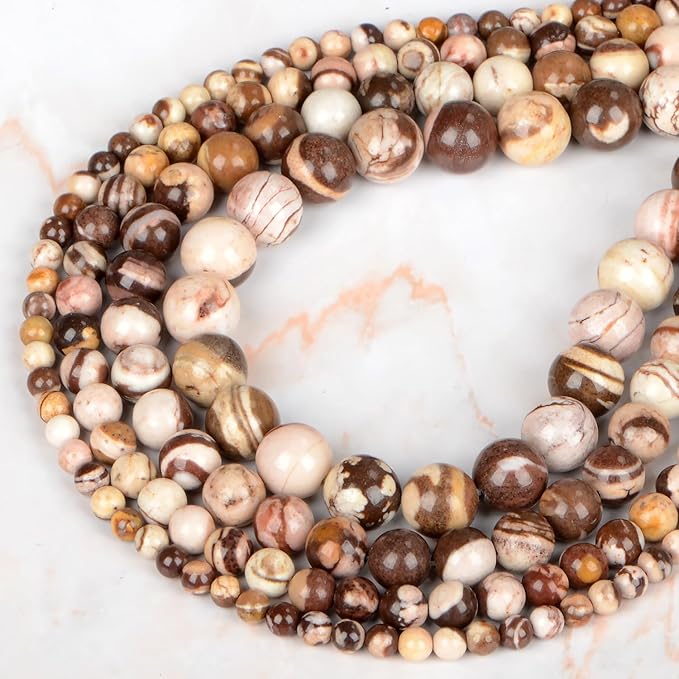 Natural Stone Genuine Stones DIY Round Beads 8mm 100pcs Beading Loose Gemstone Hole Size 1mm Charm Smooth Beads for Bracelets Necklaces Earrings (Brown Zebra Jasper 8mm)