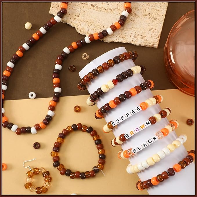 UPINS 1200Pcs Brown Pony Beads for Bracelets Jewelry Making DIY Crafts Brown Hair Beads Party Decoration Necklace Friendship Bracelets Romantic Accessories (6 Colors)