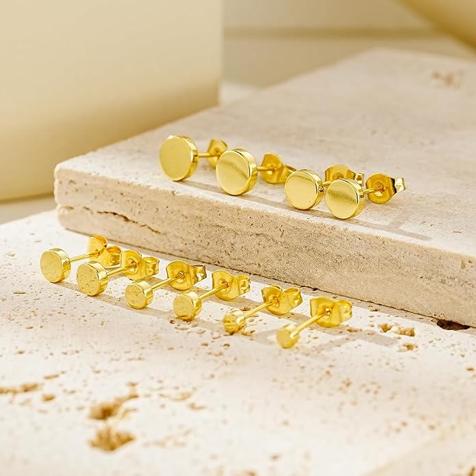 JINERA 5 Pairs Stud Earrings for Women 14K Plated Gold/Silver Pearl Ball Small Stud Earrings Set Cartilage Piercing Hypoallergenic Lightweight Flatback Earrings Jewelry Gifts for Women