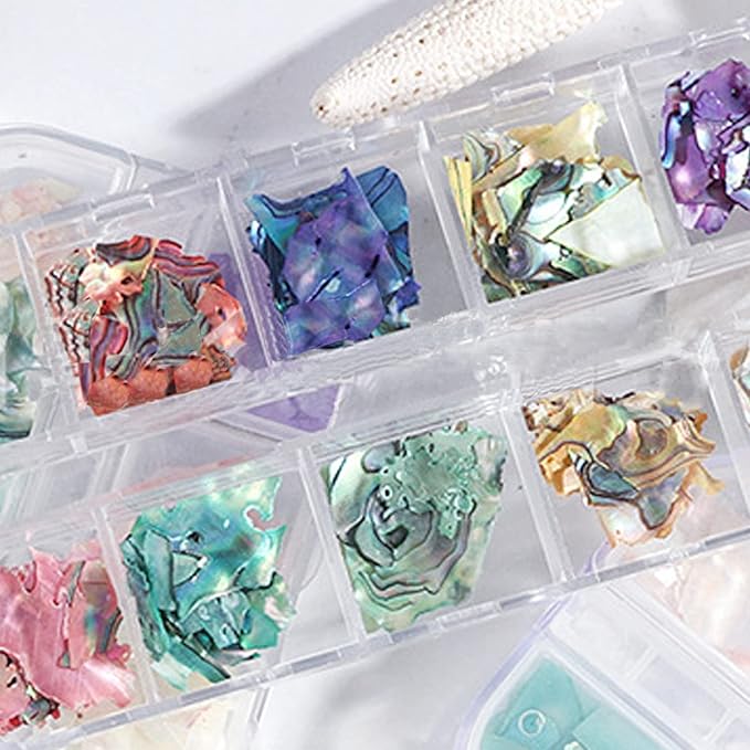 Abalone Seashell Nail Art Slices, Holographic 3D Mermaid Irregular Nail Art Glitter Flakes, Ocean Beach Shell Nail Sequins Supplies for Women Girls Manicure Sparkly Decoration, DIY Resin Nail Art Tips