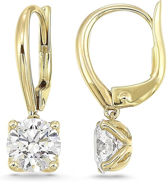 1/2 to 4 Carat Round Lab Grown Diamond Dangle Drop Earrings for Women I 14k Gold Earrings (G-H, VS1-VS2, 0.5 to 4 cttw) 4-Prong Set Brilliant Cut Diamond Leverback by Carbon Atelier