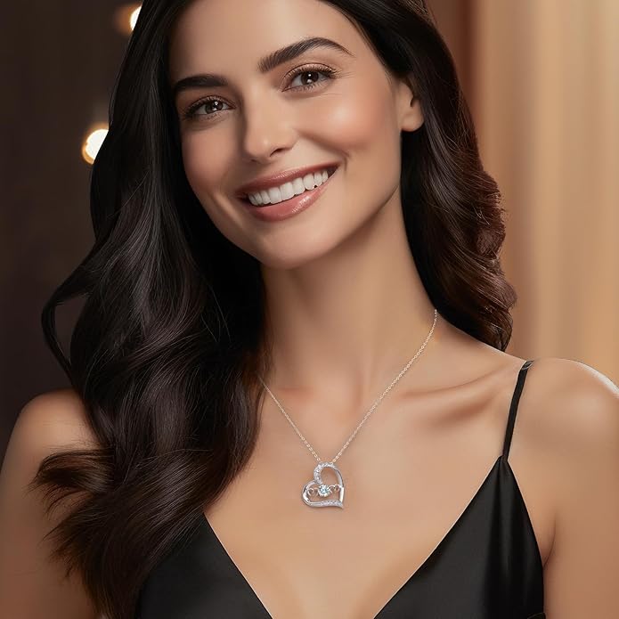 OOBEE Valentines Day Gifs for Mom Moissanite Pendant Necklace for Women, Sterling Silver Heart Necklaces for Women, Birthday Mothers Day Jewelry Gifts for Mom Grandma Wife from Daughter Son, D Color VVS1 Moissanite Fine Jewelry