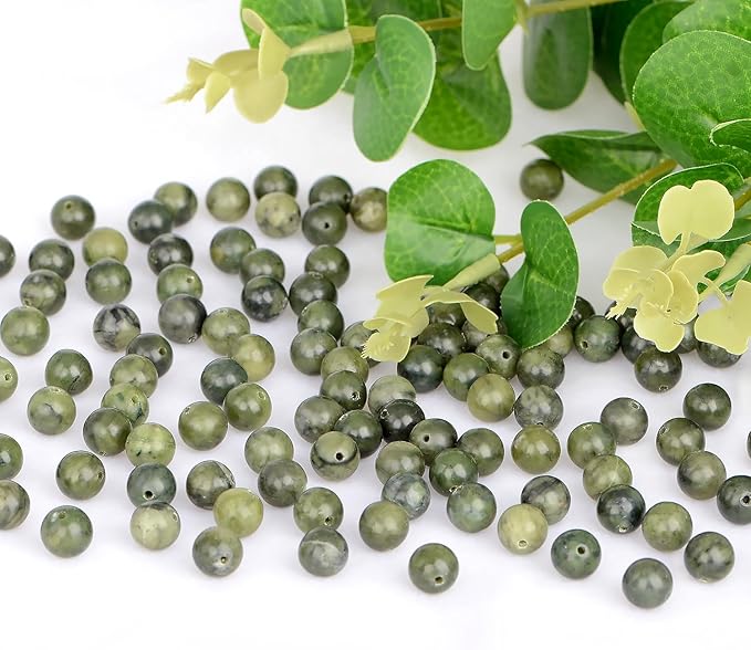 Natural Stone Genuine Stones DIY Canadian Jade Round Beads 8mm 100pcs Beading Loose Gemstone Hole Size 1mm Charm Smooth Beads for Bracelets Necklaces Earrings (Canadian Jade 8mm)