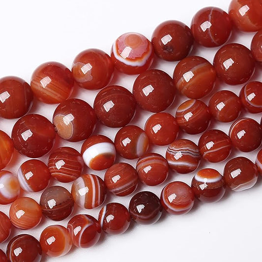 32PCS 12mm Natural Red Striped Agate Beads Round Loose Gemstone Beads for Jewelry Making DIY Bracelet Necklace 15 Inch,Energy Stone Healing Power
