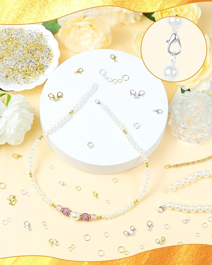 1800PCS FIVEIZERO Lobster Claw Clasps and Jump Rings Set - Gold and Silver Jewelry Clasps for Necklace, Bracelet, Keychains, and DIY Jewelry Making Supplies