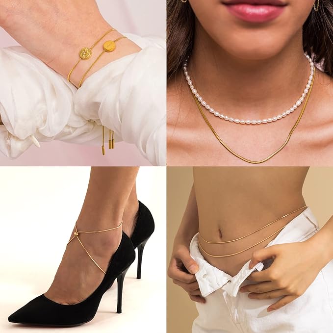 Jishi 33ft Gold Snake Chain 1.2mm Jewelry Making Chains for Necklace Bracelet DIY Jewelry Supplies Findings - Gold Plated Round Snake Cable Chain Link Roll w/Lobster Clasps, Cord Ends & Jump Rings