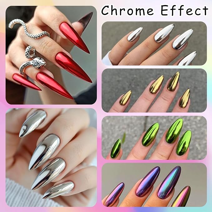 SUTOKAKA 24 Jars Chrome Nail Powder Metallic Mirror Effect Pigment Iridescent Aurora Mermaid Pearl Glitter Dust, Gold Silver Nail Foil Fluorescent Flakes Kit for Resin Craft & Nail Art Decoration