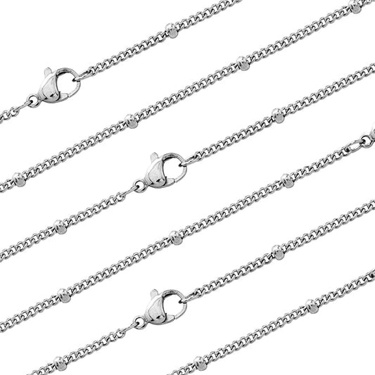 Lezam 12Pcs 24" Stainless Steel Satellite Beaded Necklace Chains Curb Link Chain Bulk for Jewelry Making supplies 2mm