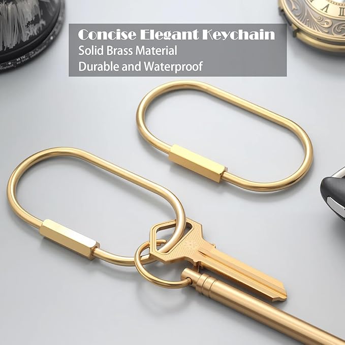 CMVFYL 10 Pcs Gold Brass Key Rings,Small Locking Carabiner Clip Keychain,Screw Lock Oval Keyring,Purse Bag Charms Holder for Handbag