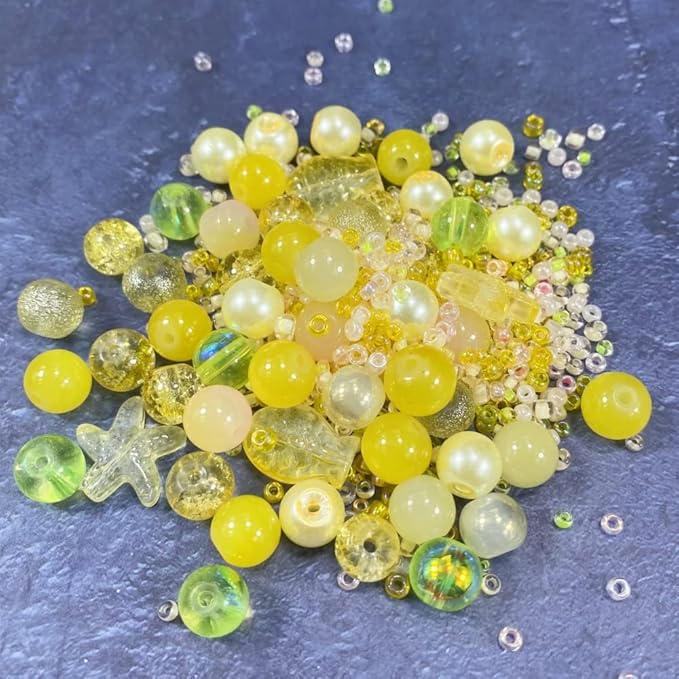 Assorted Glass Resin Beads Multi Size Colors Smooth Cracked Gravel Millet Spacer Beads for Bracelets Necklace Earring DIY Jewelry Making Craft(Glazed Yellow Series)