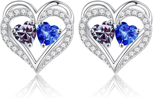 Iefil Valentines Day Gifts for Her - 925 Sterling Silver Birthstone Earrings, Anniversary Birthday Gifts for Women Wife Girlfriend Mom