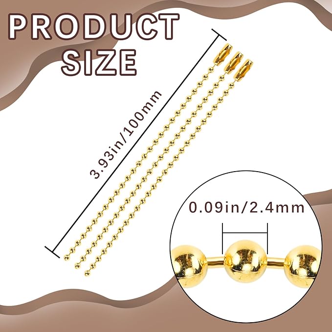 300 Pcs Gold Ball Chain Bulk,Metal Bead Chain,Keychain Chains,Gold Nickel Plated Metal 3.9" Long 2.4mm Ball Bead Chains,for Hanging Christmas Decoration