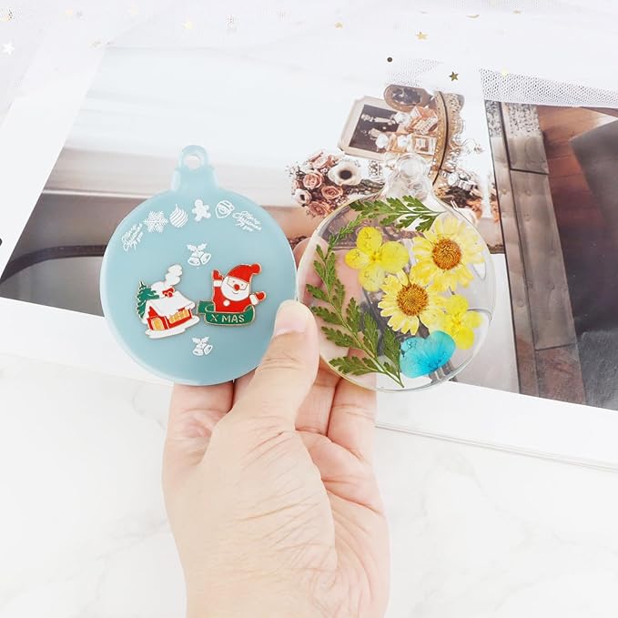 2pcs 4-Cavity Deep Round Christmas Ornament Resin Mold,Round Silicone Keychain Molds for Epoxy Resin,Christmas Tree Decorations Christmas Bauble Silicone Mold Halloween