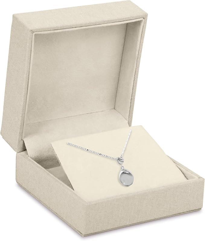 Linen Weave Reversible Jewelry Gift Box - for Earrings, Pendants, Chains and Necklaces - Suede Interior Case for Girls, Women & Men