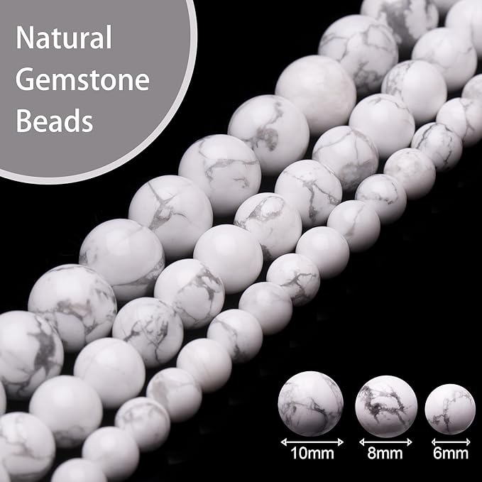 Natural Stone Beads for Jewelry Making,8mm Howlite Polished Smooth Round Gemstone Beads for Bracelet Necklace 15 Inch