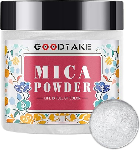GOODTAKE White Mica Powder | Resin Color Pigment | Resin Dye | Mica for Soap Making, Candle Making, Bath Bomb, Slime, Nail Polish, Eye Shadow - Pure Mica Powders (White, 2 oz)
