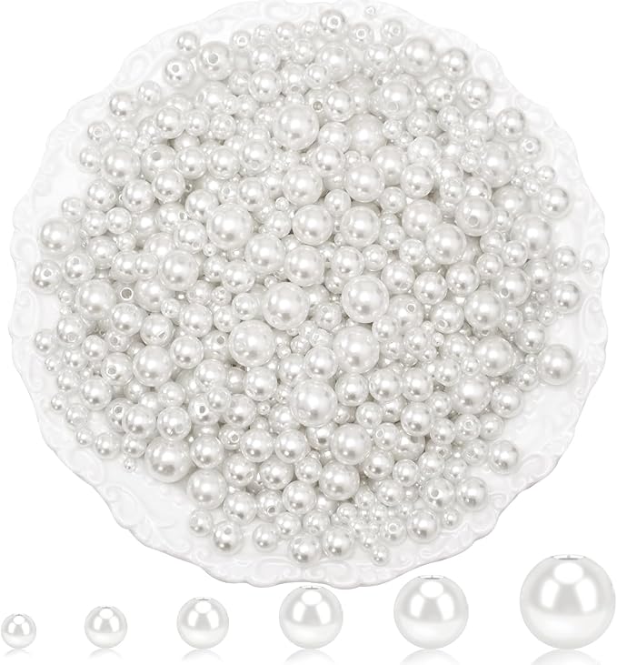 2505Pcs Pearls for Crafting, 6 Size White Pearls with Holes for Jewelry Making, Bulk Fake Pearl Beads for Vase Filler Decoration, Candles Centerpiece, DIY Crafts Necklace Bracelets (4/6/8/10/12/14mm)