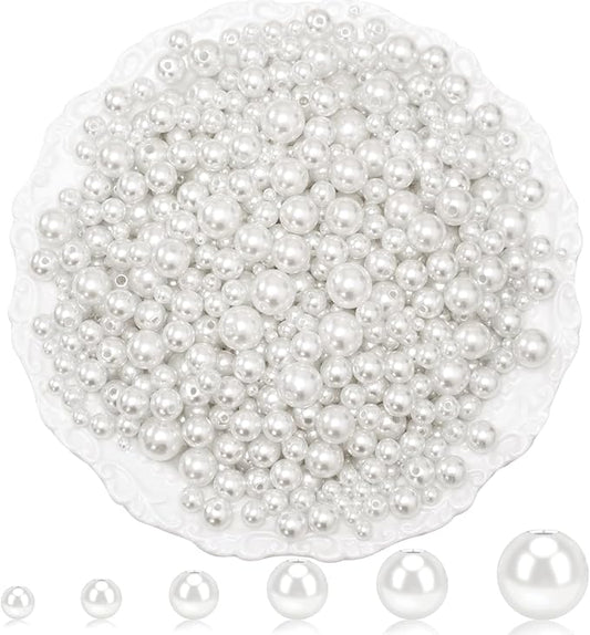 2505Pcs Pearls for Crafting, 6 Size White Pearls with Holes for Jewelry Making, Bulk Fake Pearl Beads for Vase Filler Decoration, Candles Centerpiece, DIY Crafts Necklace Bracelets (4/6/8/10/12/14mm)