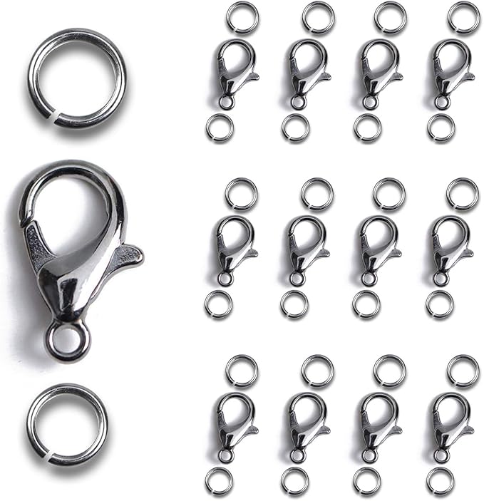 AD Beads 50 Pieces Lobster Claws Clasps Plus 100 Pieces 6mm Match Color Open Jump Rings Suitable for Necklace Bracelets Jewelry (7x12mm, Gunmetal)