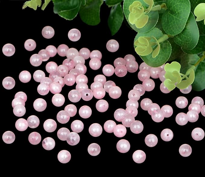 Natural Stone Genuine Stones DIY Pink Rose Quartz Round Beads 8mm 100pcs Beading Loose Gemstone Hole Size 1mm Charm Smooth Beads for Bracelets Necklaces Earrings (Pink Rose Quartz 8mm)