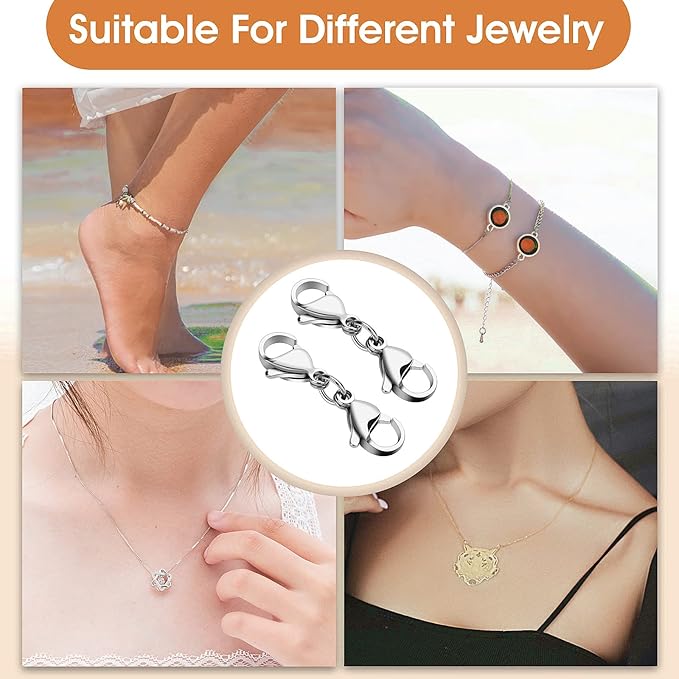 Grevosea 10 Pieces Double Lobster Clasp Extender, Stainless Steel Lobster Claw Clasps Double Claw Connector Bracelet Necklace Extender for DIY Jewelry Making Women Gifts (Silver)