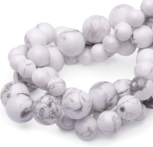 Natural Stone Beads for Jewelry Making,8mm Howlite Polished Smooth Round Gemstone Beads for Bracelet Necklace 15 Inch