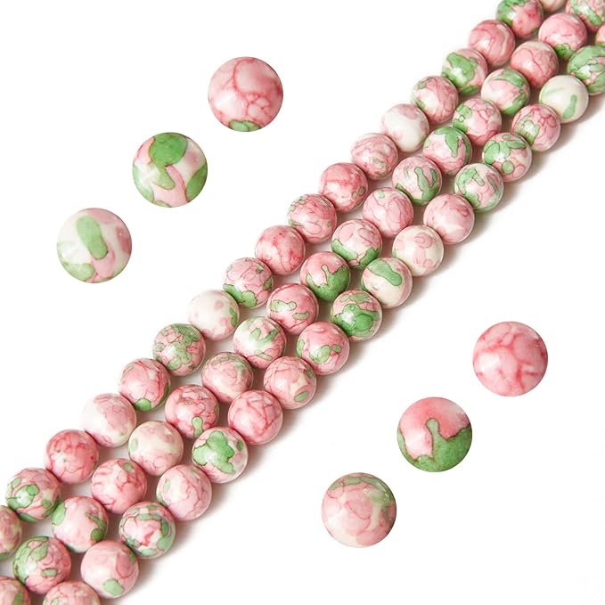 100pcs 8mm Green Red Rain Flower Beads Natural Gemstone Beads Round Loose Beads for Jewelry Making