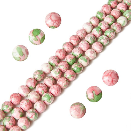 100pcs 8mm Green Red Rain Flower Beads Natural Gemstone Beads Round Loose Beads for Jewelry Making